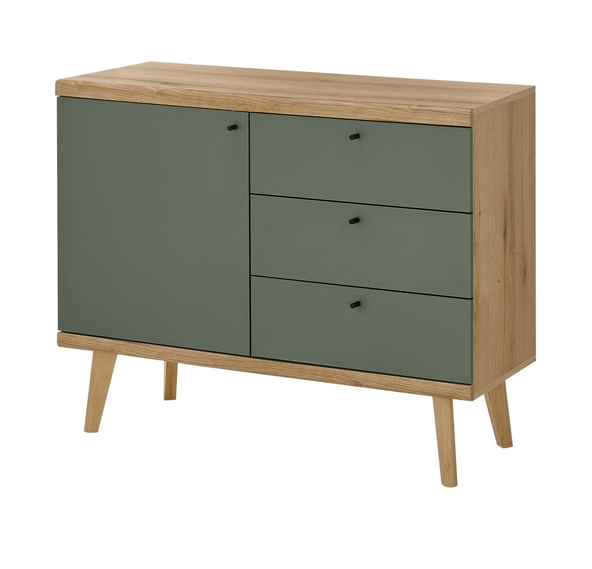 SIDEBOARD Salbei grün, Eiche Evoke, skandinavisch 107 cm, Kommode mit Vollauszug - Salbeigrün/Eichefarben, Holz/Holzwerkstoff (107/83/40cm) - Furn.Design