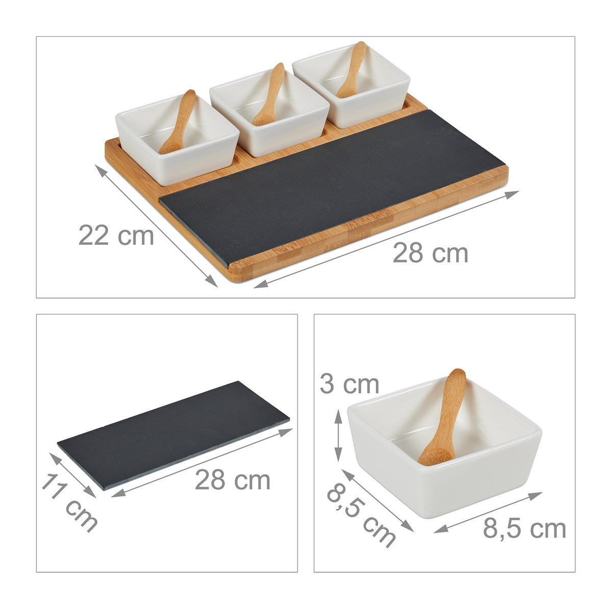 8-TLG.SERVIER-SET - Multicolor, Holz/Keramik (28/4.5/22cm) - Relaxdays