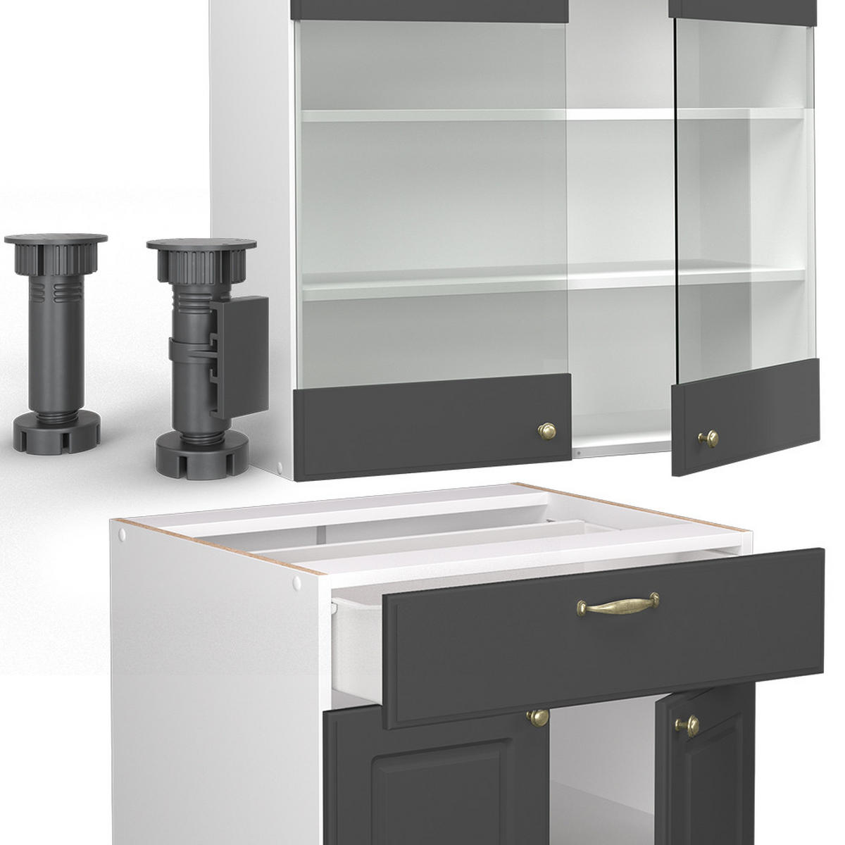 SINGLEKÜCHE Fame-Line Anthrazit-Gold/Weiß 140 cm ohne AP - Anthrazit/Graphitfarben, Holzwerkstoff (140/81.6/46cm) - Vicco