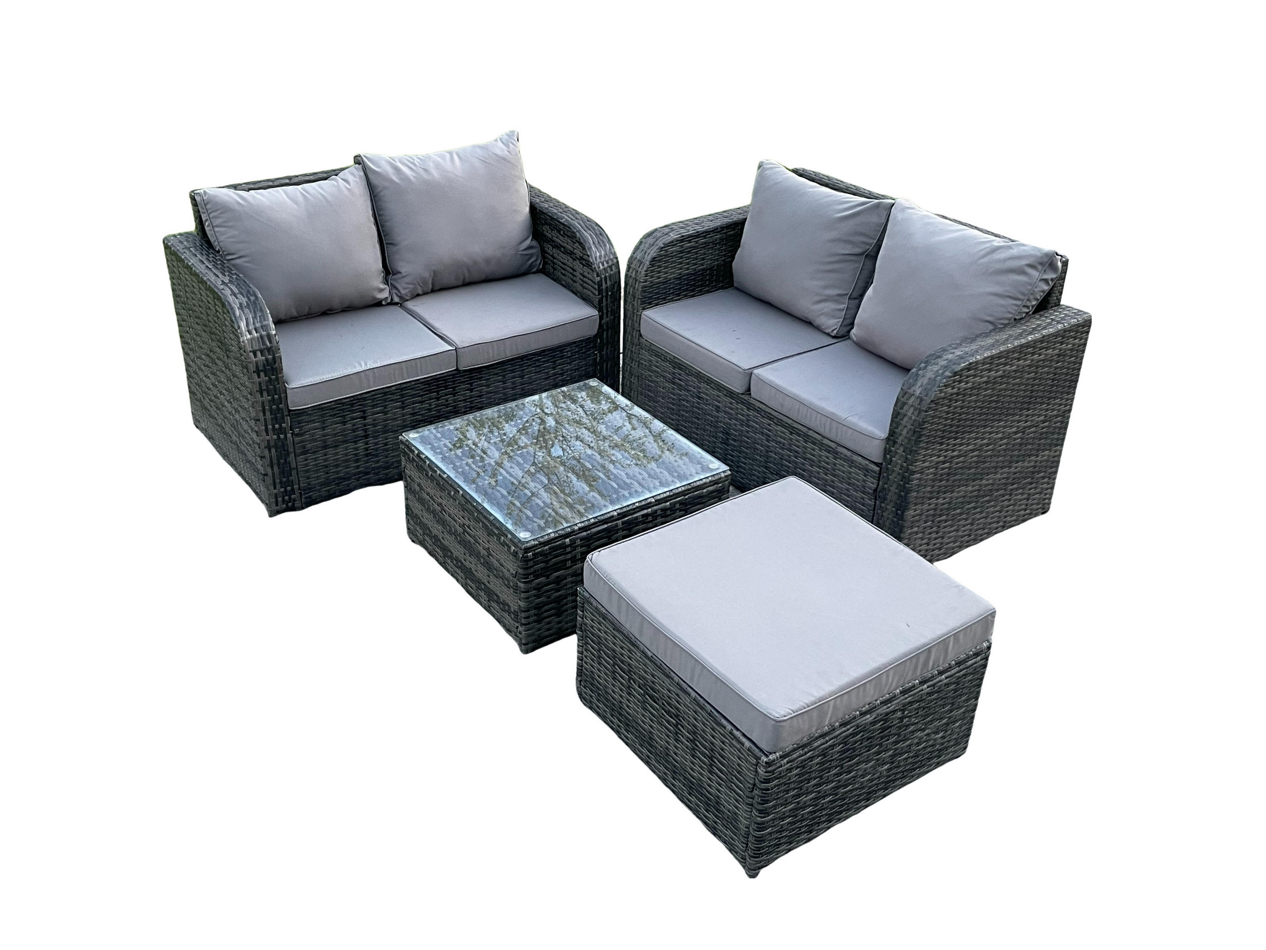 GARTENMÖBELGARNITUR Polyrattan Dunkelgrau 5-Sitzer - Dunkelgrau, Metall - Fimous