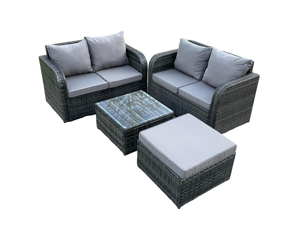 GARTENMÖBELGARNITUR Polyrattan Dunkelgrau 5-Sitzer - Dunkelgrau, Metall - Fimous