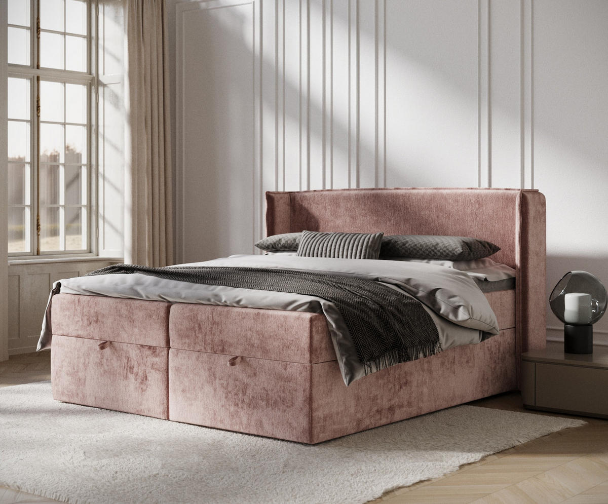 BOXBETT Passion Rosa 180/200 cm mit Matratze und Topper - Pink/Schwarz, Holz/Holzwerkstoff (180/200cm) - Maison de Reve