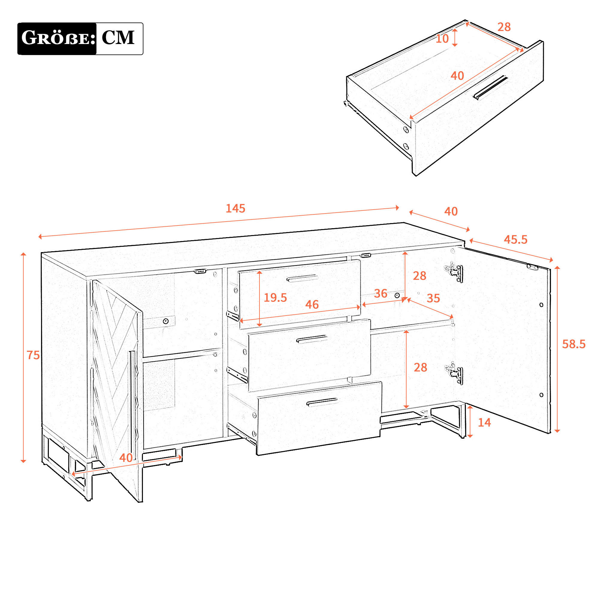Flora Grace Sideboard Weiß 145x75x40 cm