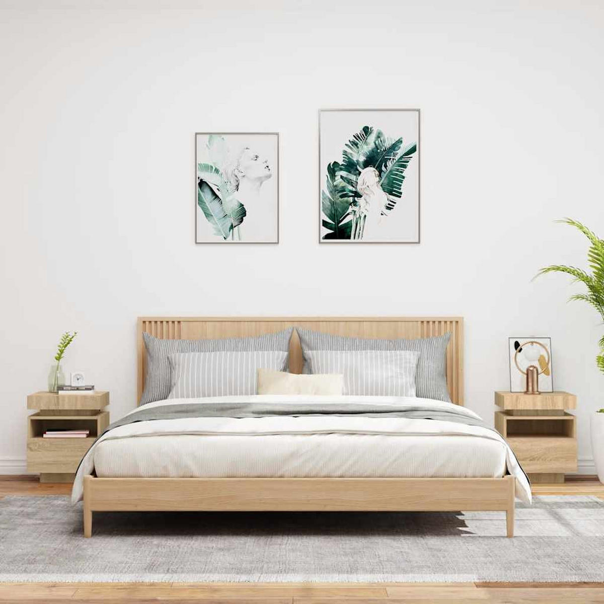 NACHTTISCH 2 Stk. mit Led-Leuchten 40/39/48,5 cm in Sonoma Eiche Dekor - Sonoma Eiche, Holz (40/48.5/36cm) - vidaXL