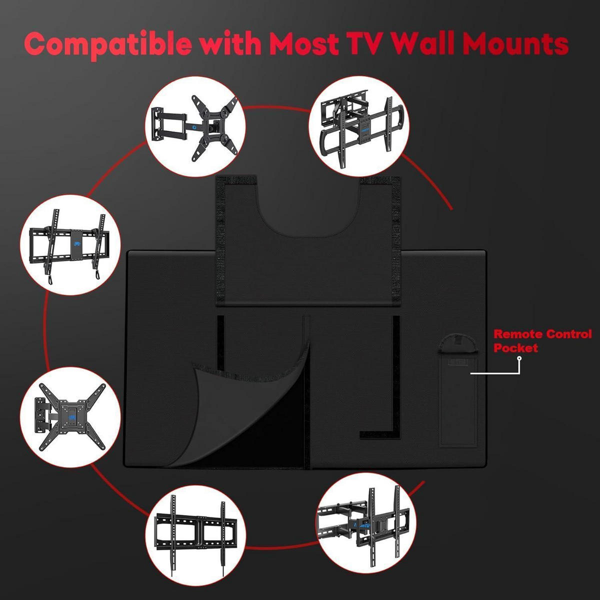 TV Abdeckung 52-55 Zoll Wasserdicht Heavy Duty - Schwarz, Textil (10/1.3/10cm)