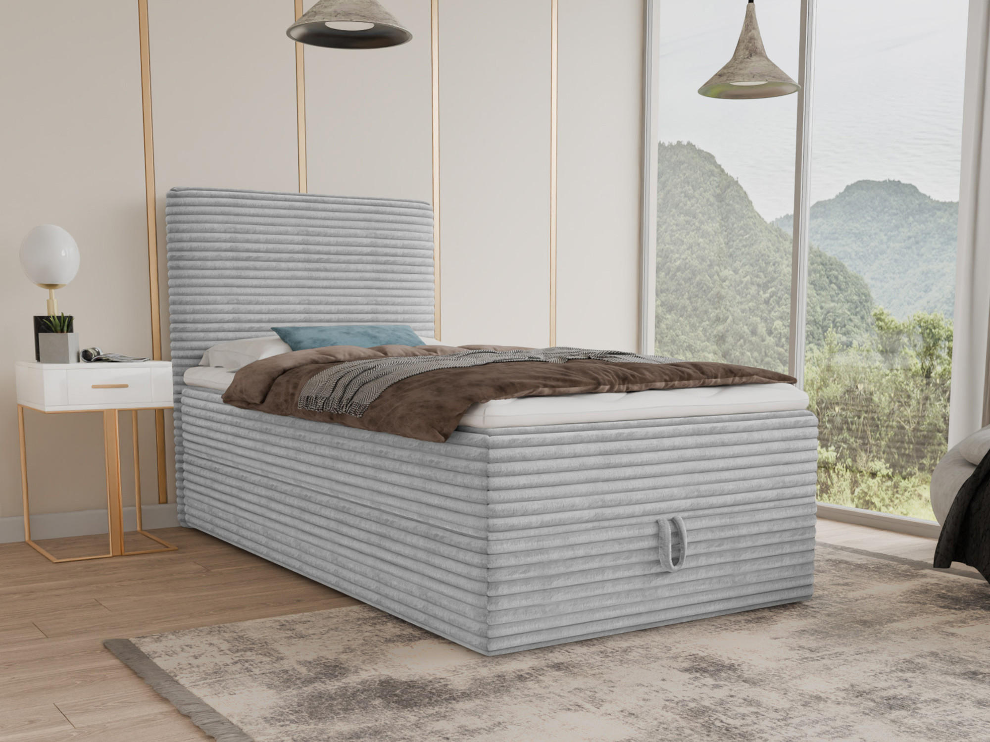 BOXBETT Mollo Mini - 120x200 - grau (Tilia 86, Cord) - Schwarz/Grau, Holz/Holzwerkstoff (120/200cm) - Sofnet