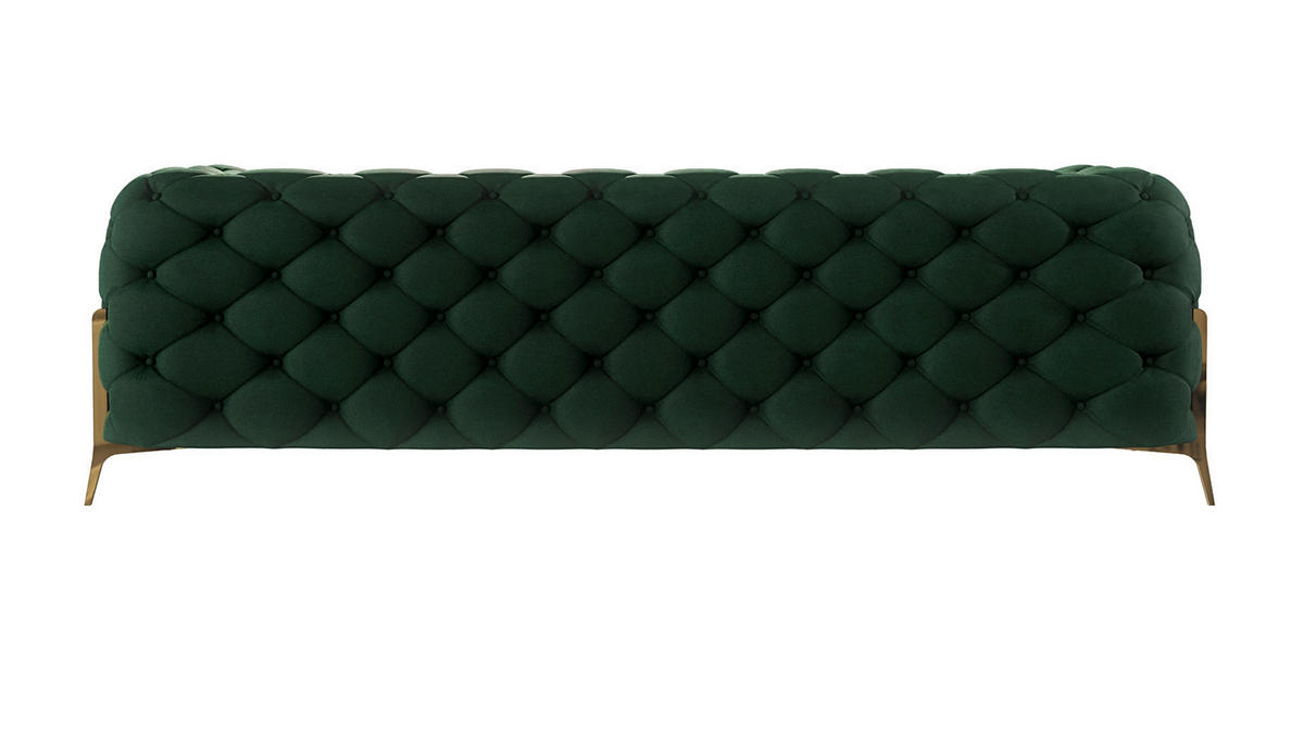 SITZGARNITUR 3+2+1 Chesterfield Lexi Flasche Grün Samt - Smaragdgrün/Goldfarben, Holz/Textil (243/75/100cm) - S-Style Möbel