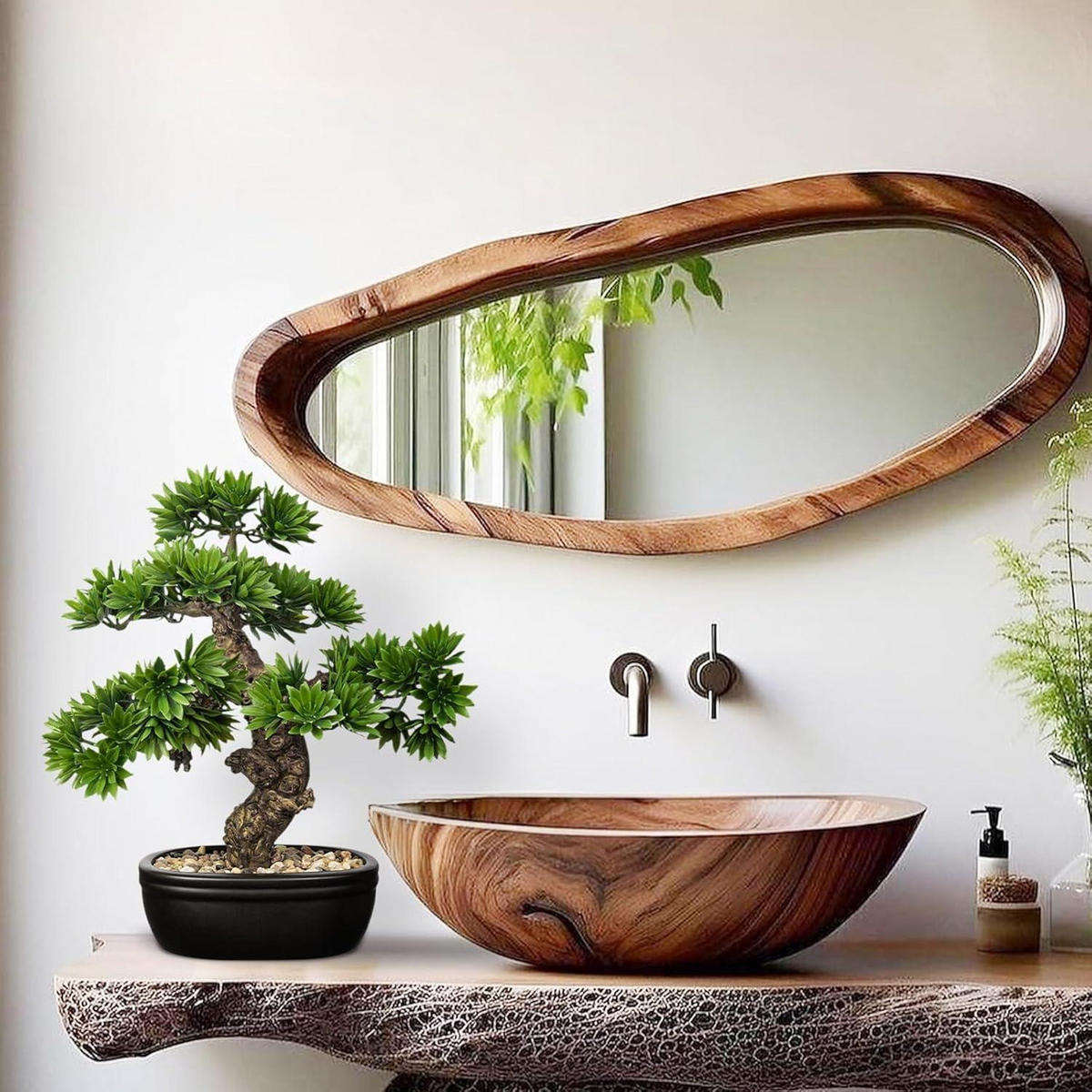 KUNSTBONSAI 40cm mit Topf - Grün, Kunststoff (40cm)