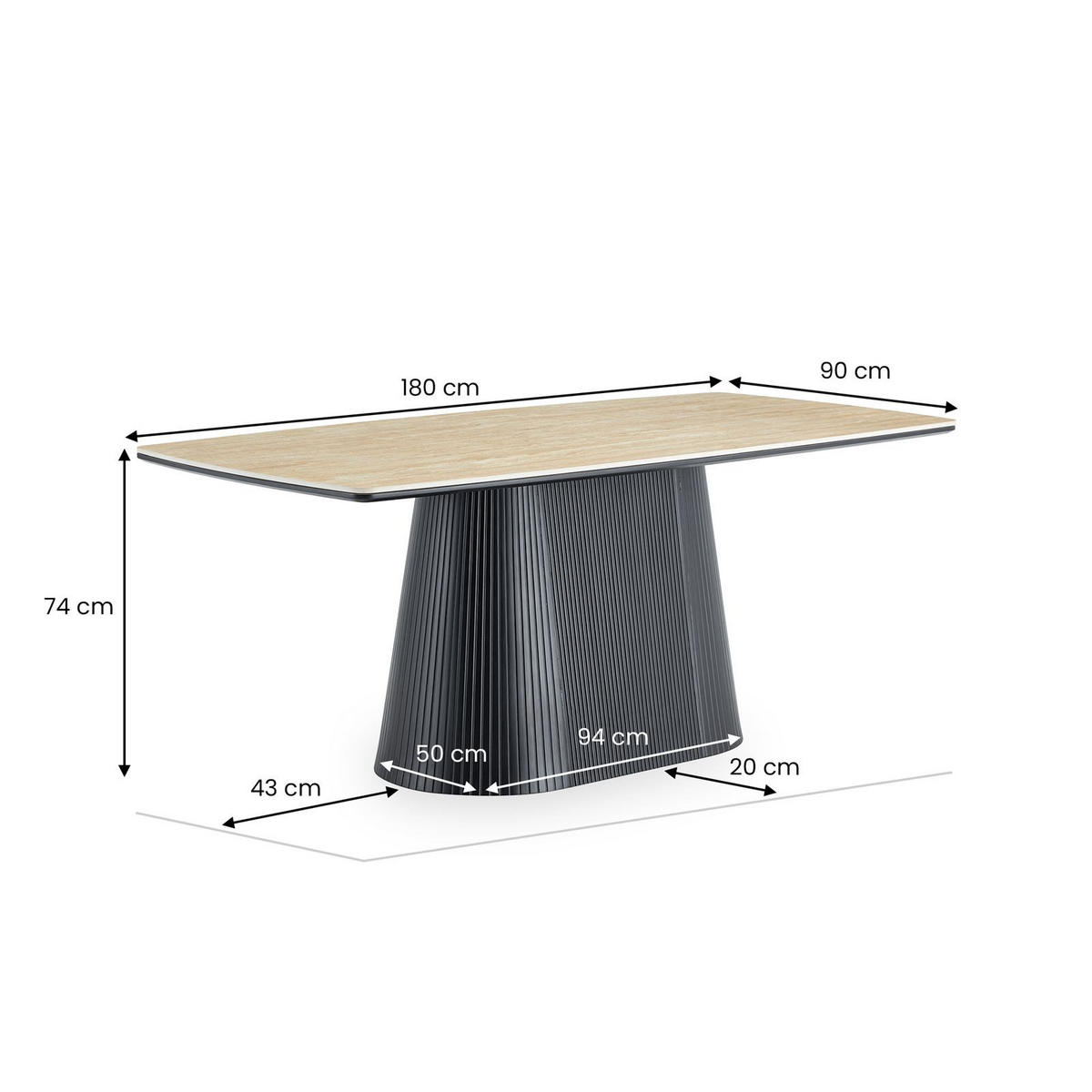 ESSTISCH GRANO beige/schwarz - Beige/Schwarz, Holzwerkstoff (90/180/75cm) - IDIMEX