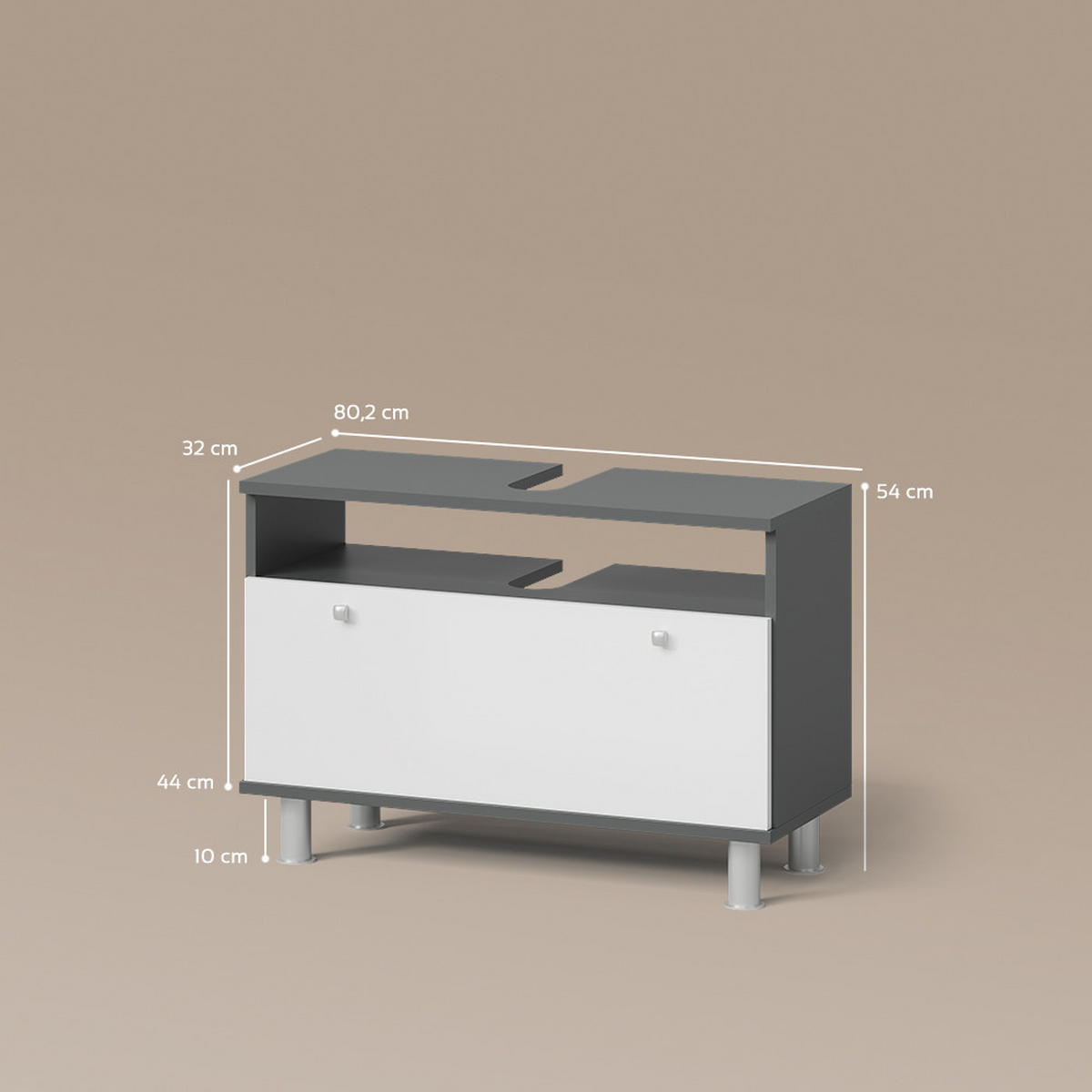WASCHBECKENUNTERSCHRANK Fucino Weiß Hochglanz/Anthrazit 80.2 x 54 cm mit Schublade - Weiß Hochglanz/Anthrazit, Holzwerkstoff (80.2/54/32cm) - Livinity®