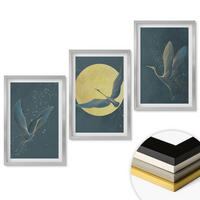 WANDBILDER 3er Set - 40x60 cm Silberner Rahmen - Kraniche im Flug bei Nacht - Silberfarben, Kunststoff (40/60cm) - ArtPrintCave