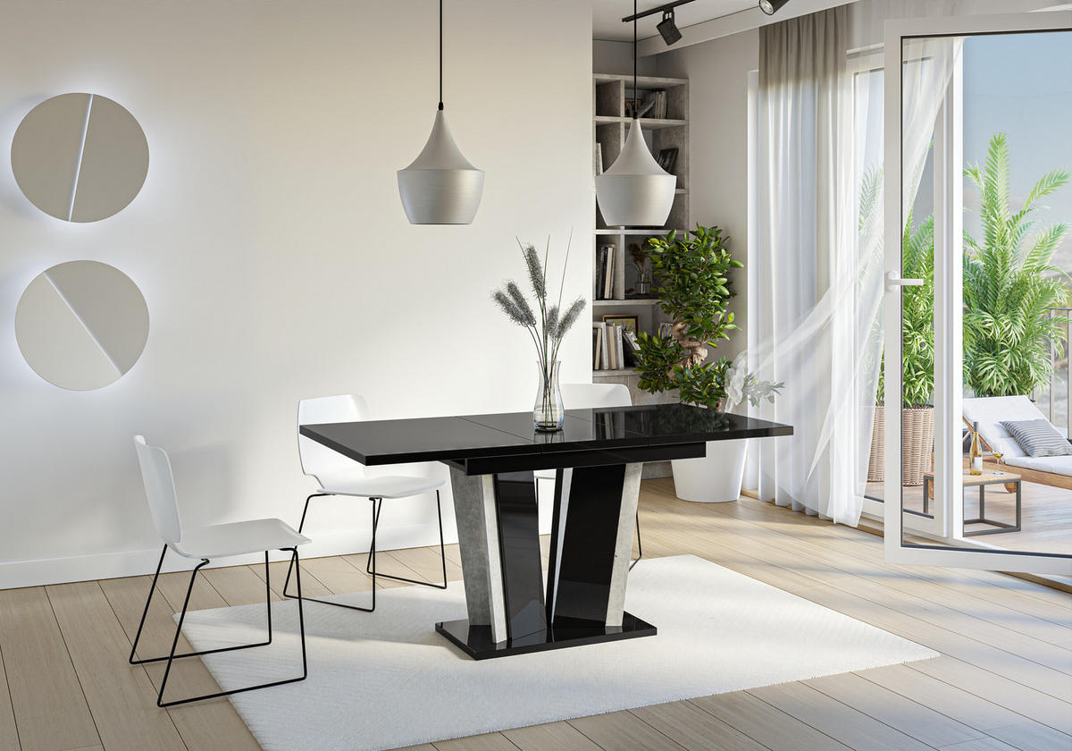 ESSTISCH Ausziehbar 120 - 160 cm Schwarz Hochglanz - Schwarz Hochglanz/Grau, Holzwerkstoff (120/80/75cm) - PROSPERO