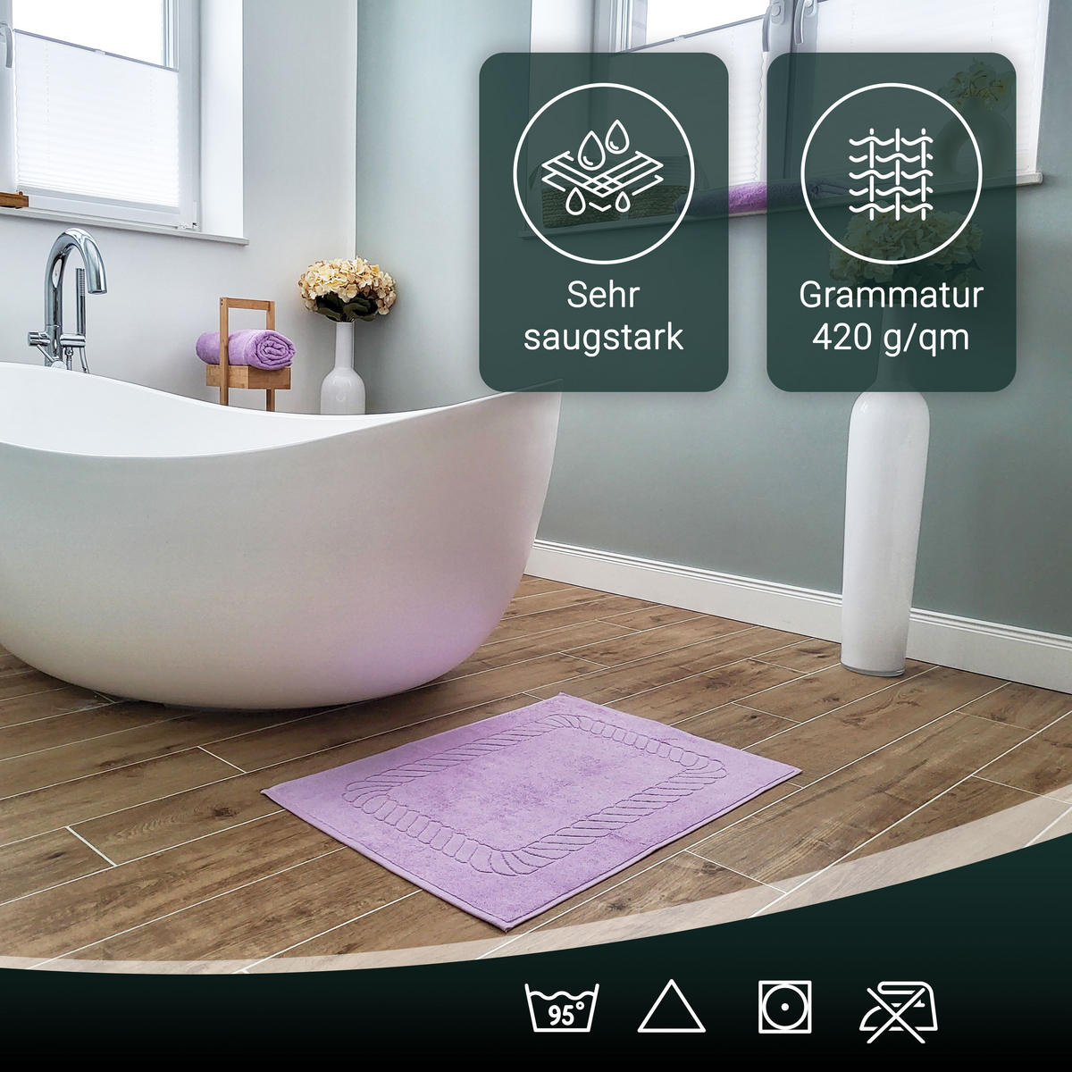 BADEMATTE, 2er-Set, 50x70 cm, 100% Baumwolle, Lila - Flieder, Textil (50/70cm) - Zollner