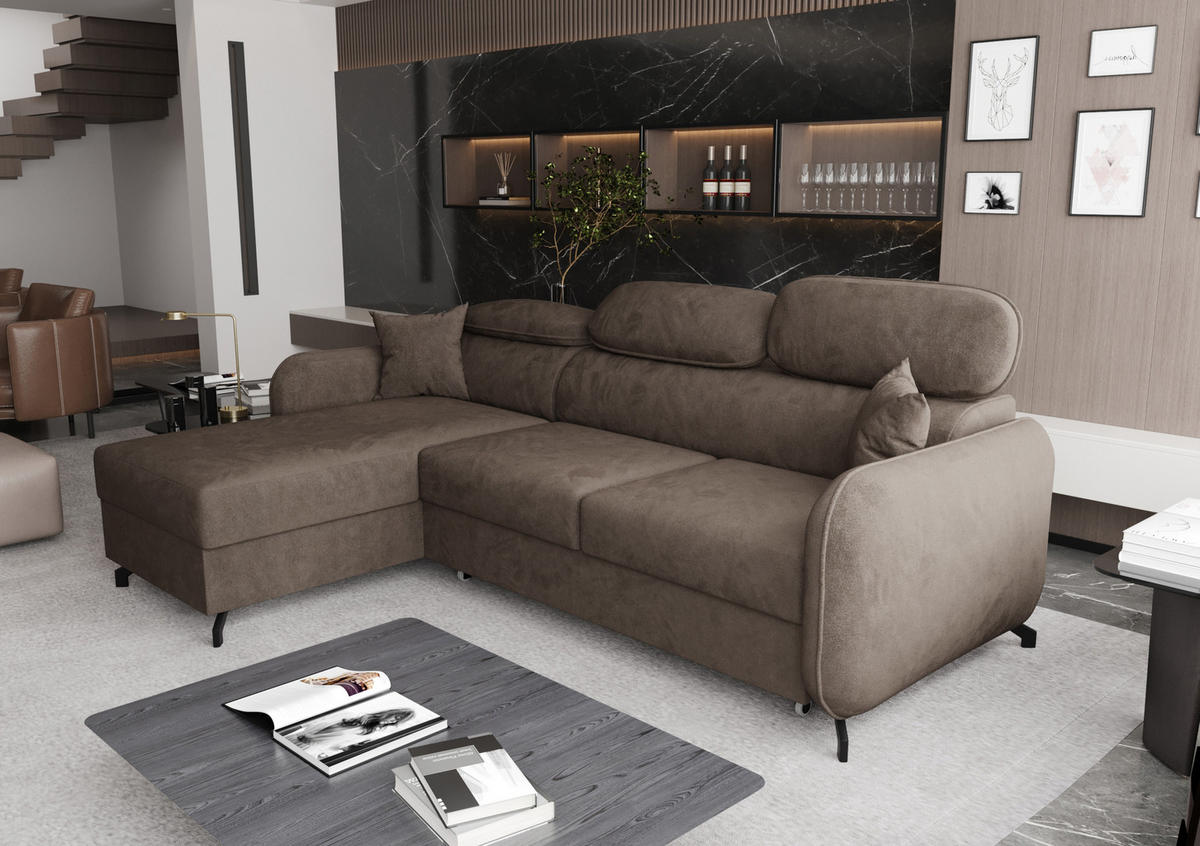 ECKSOFA L Form Ribella 5 Braun 265/180/100 cm Links mit Schlaffunktion - Schwarz/Bronzefarben, Textil/Metall (180/265cm) - AX Living