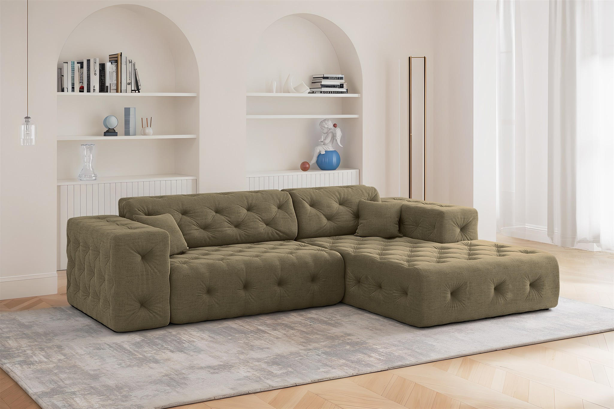 ECKSOFA Chantal In Moly - Grün, Holzwerkstoff/Textil (266/171cm) - Fun Möbel
