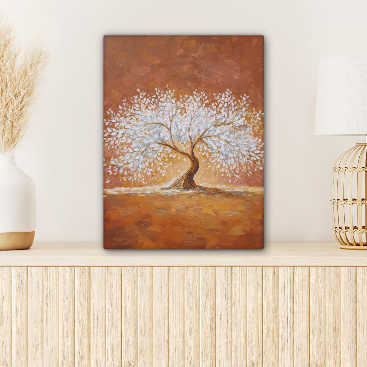 LEINWANDBILD Abstrakt - Baum - Weiß - Blätter Room Decor 30x40 cm - Braun, Textil (30/40cm) - MuchoWow