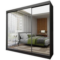 SCHWEBETÜRENSCHRANK BELLINA 240/216/61cm 3-türig mit Spiegel Grau - Grau, Holzwerkstoff (240/216/61cm) - MASSENO