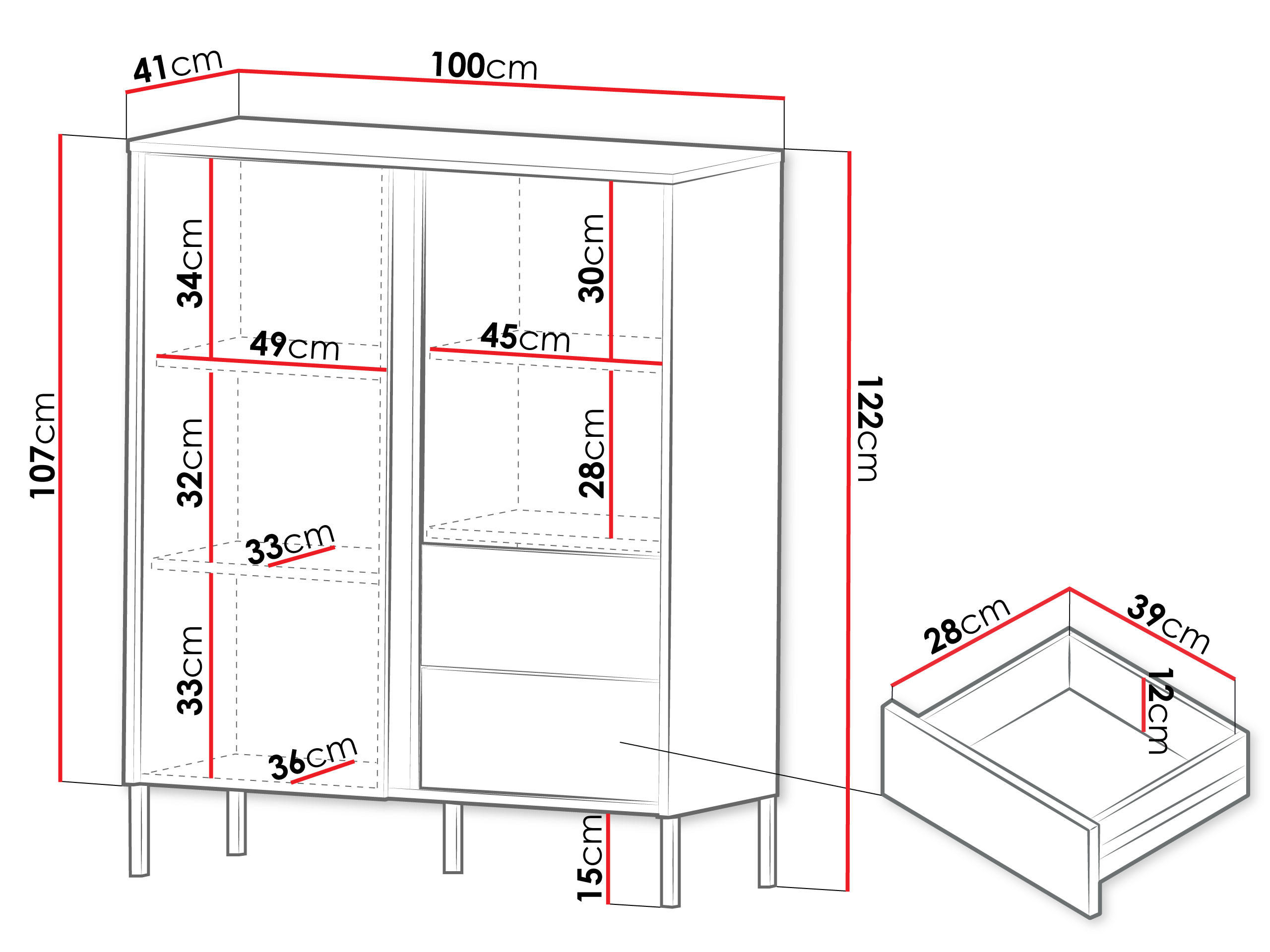 HIGHBOARD Mia 01 - Schwarz/Braun, Holzwerkstoff/Metall (100/122/41cm) - MIRJAN24