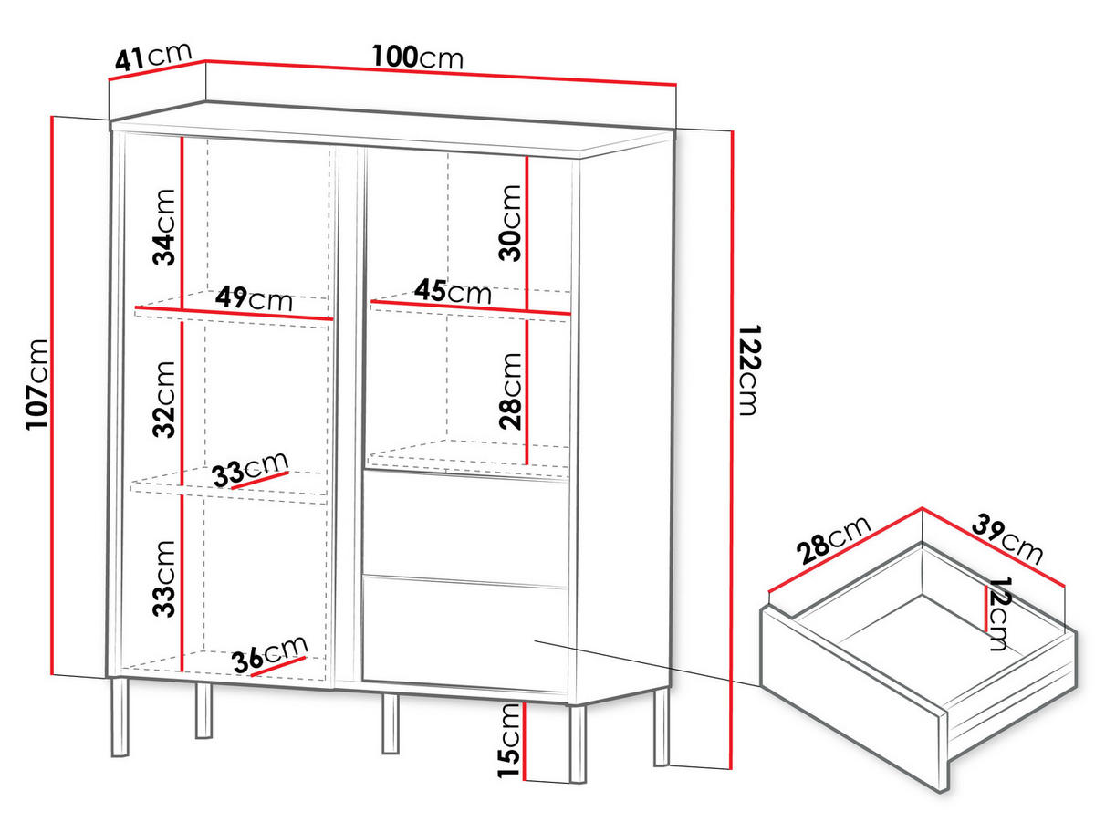 HIGHBOARD Mia 01 - Schwarz/Weiß, Holzwerkstoff/Metall (100/122/41cm) - MIRJAN24
