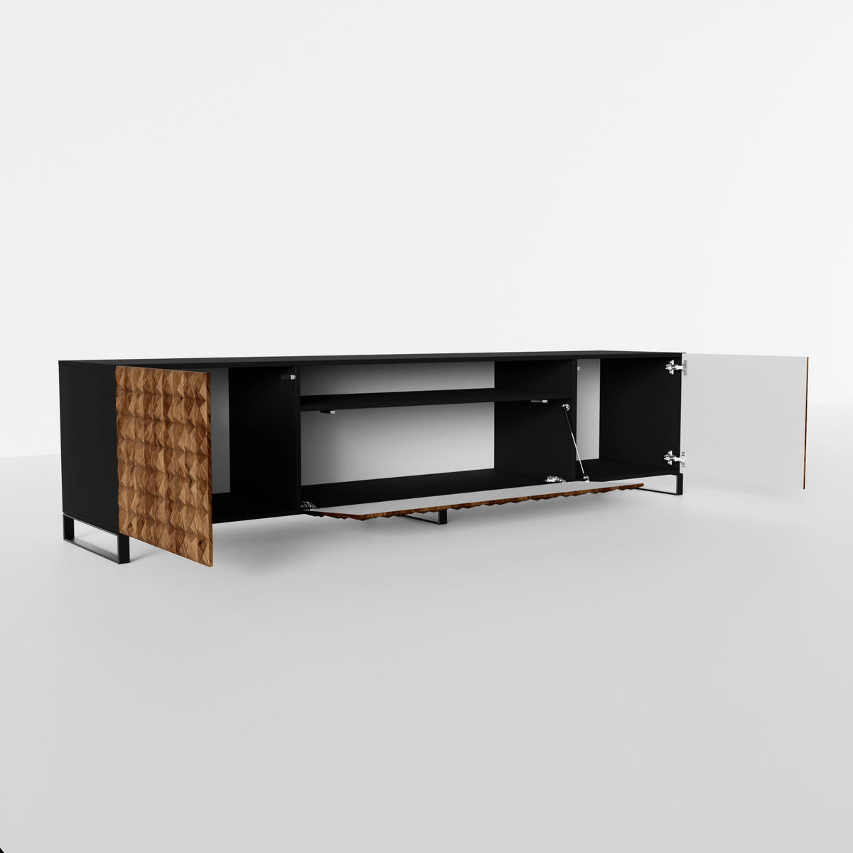 TV-SCHRANK Cali III 200 cm, dreitürig, schwarz, catania - Schwarz/Braun, Kunststoff (200/53/41cm) - Margaret Hadas24