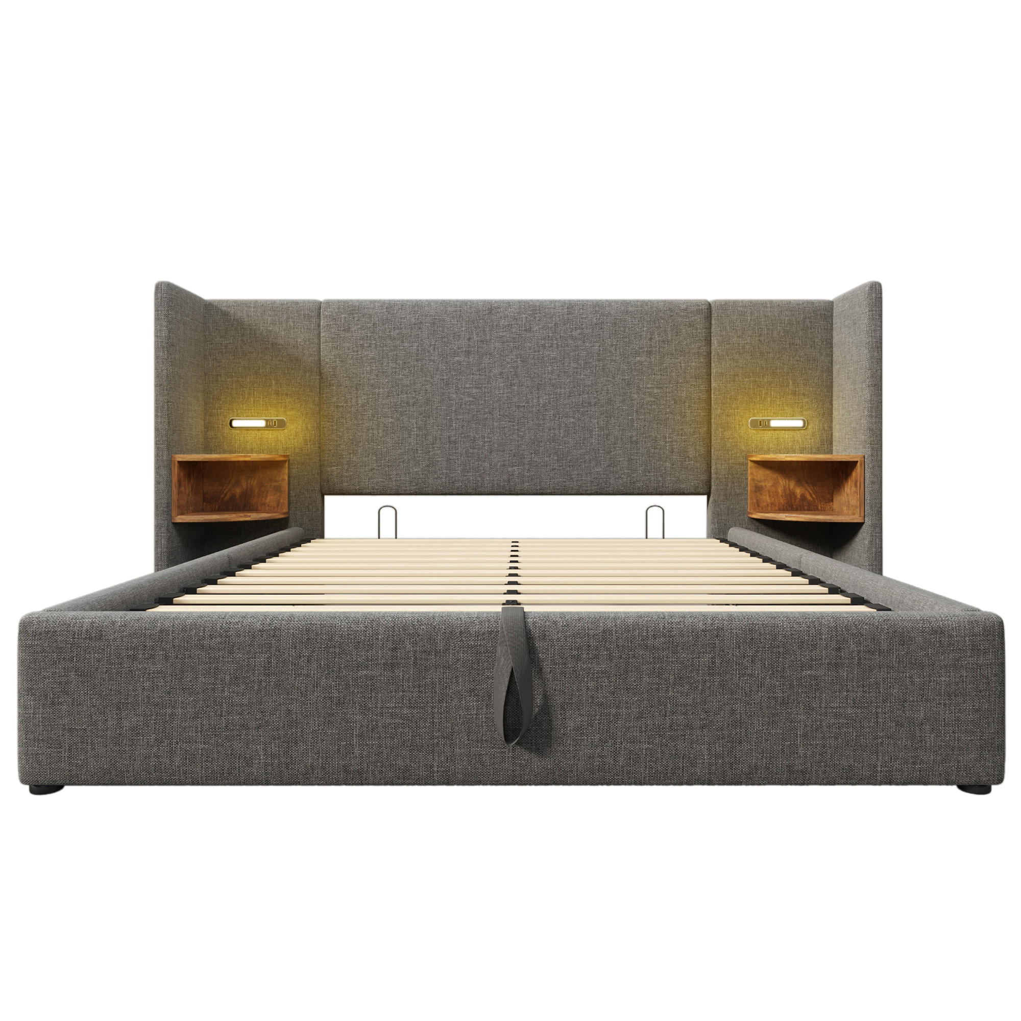 POLSTERBETT 160/200 cm Doppelbett Stauraumbett in Grau Leinen - Grau, Holz/Metall