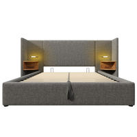 POLSTERBETT 160/200 cm Doppelbett Stauraumbett in Grau Leinen - Grau, Holz/Metall