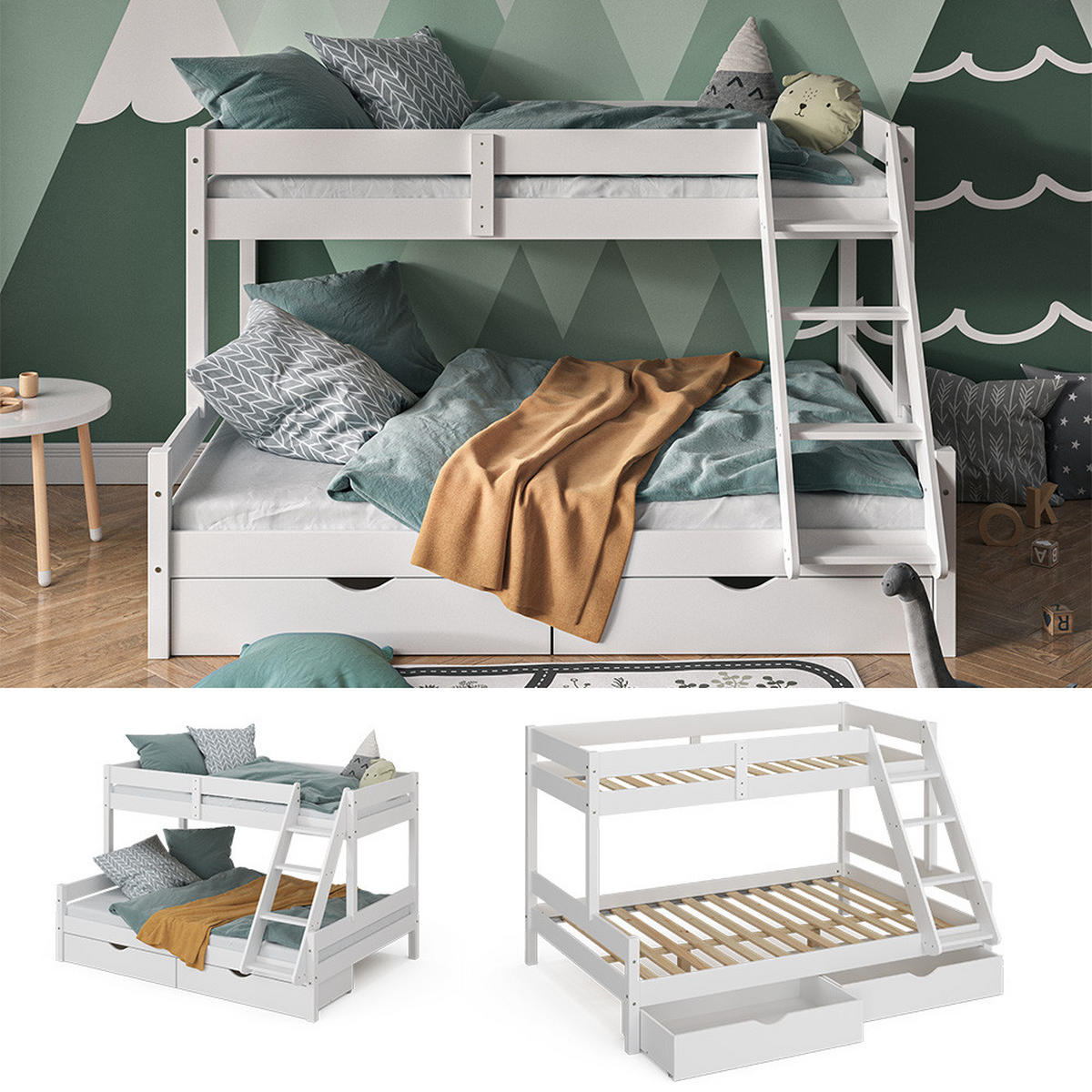 ETAGENBETT Everest Weiß 140x200/90x200 cm mit Schubladen - Weiß, Holz (140/200cm) - VitaliSpa