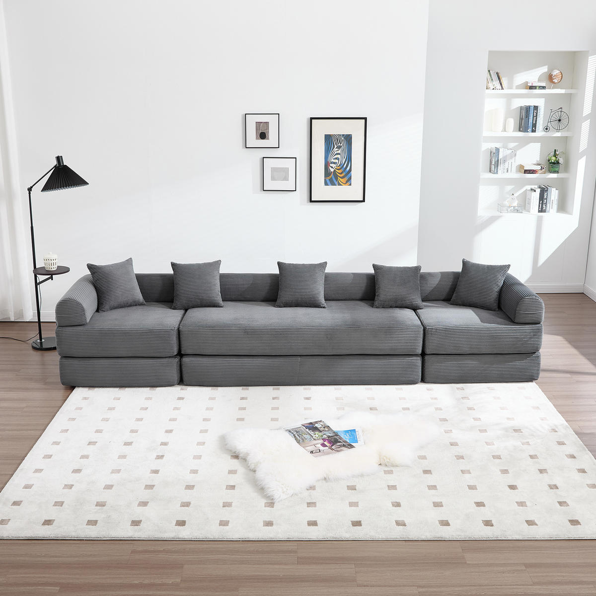 ECKSOFA Cord Dunkelgrau mit Stauraum und Schlaffunktion - Dunkelgrau, Textil/Metall (270/180cm) - WISHDOR