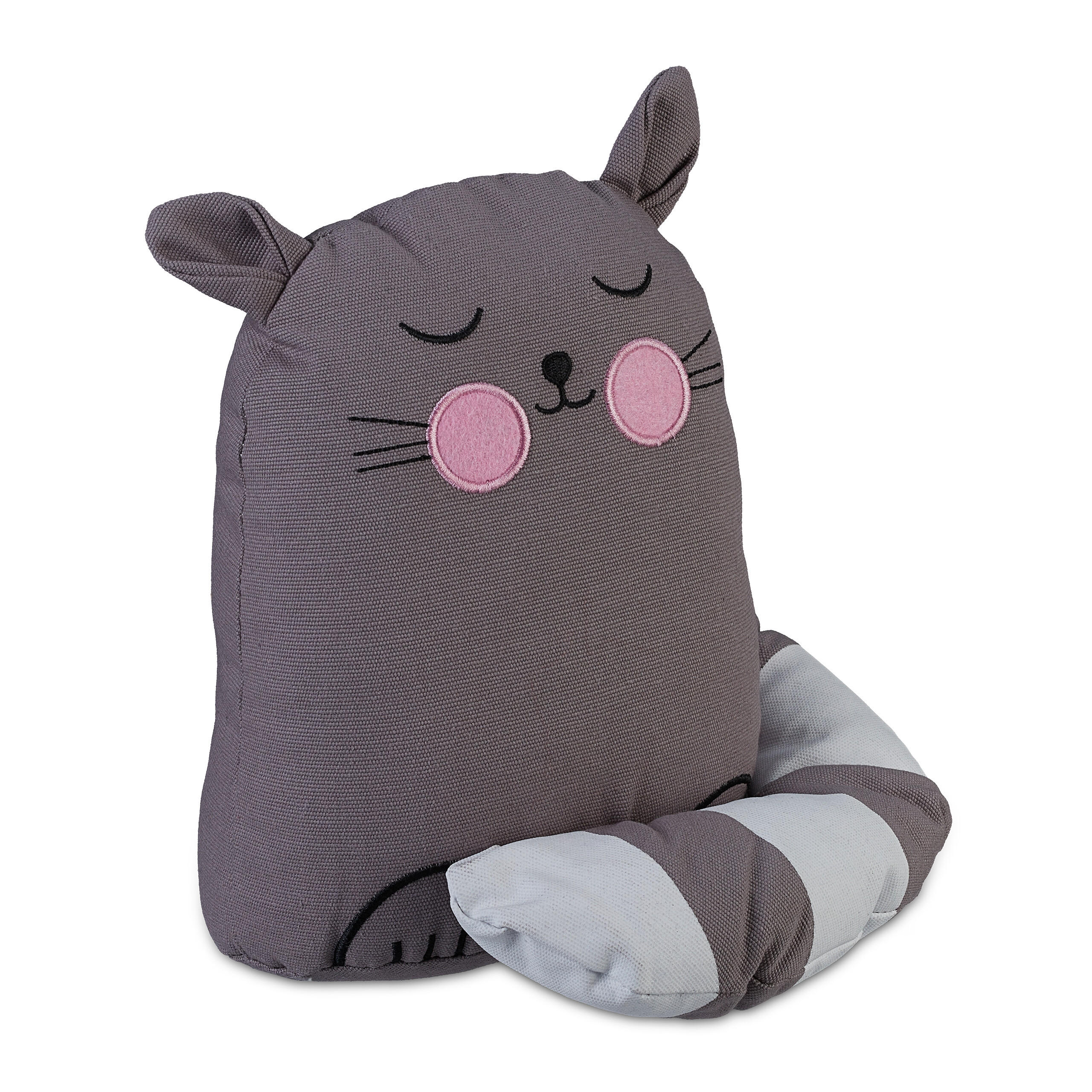 ZARÁŽKA Sivá Biela Ružová Mačka plnená pieskom - sivá, textil/plast (20/15.5cm) - Relaxdays