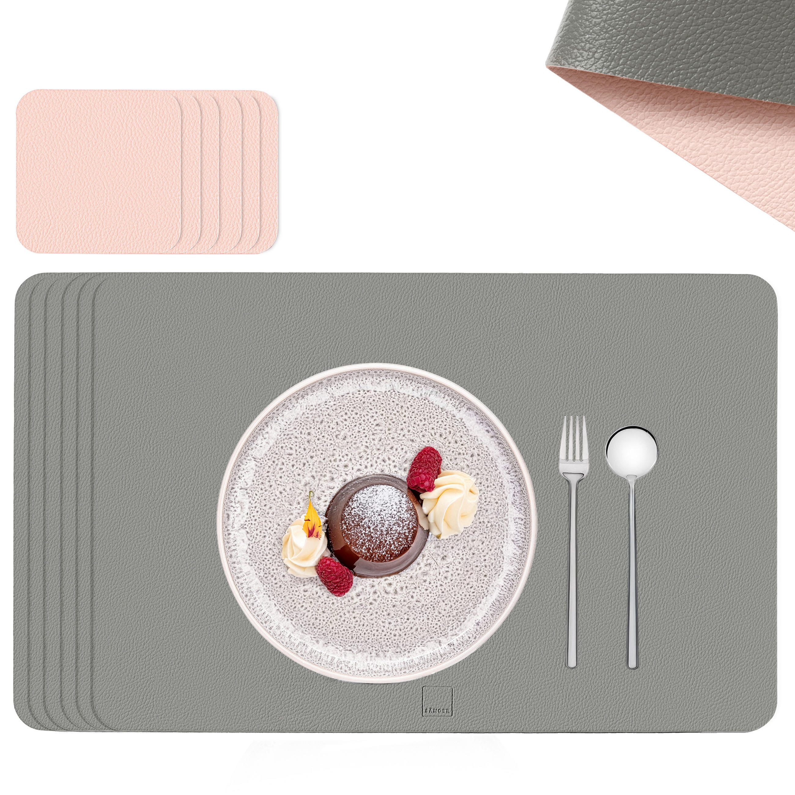 TISCHSET - Kunstleder - Doppelseitig - Rosa/Grau - Rechteckig - 44,5x30cm - 12 Stück - Rosa, Kunststoff (44.5/30cm) - Sänger