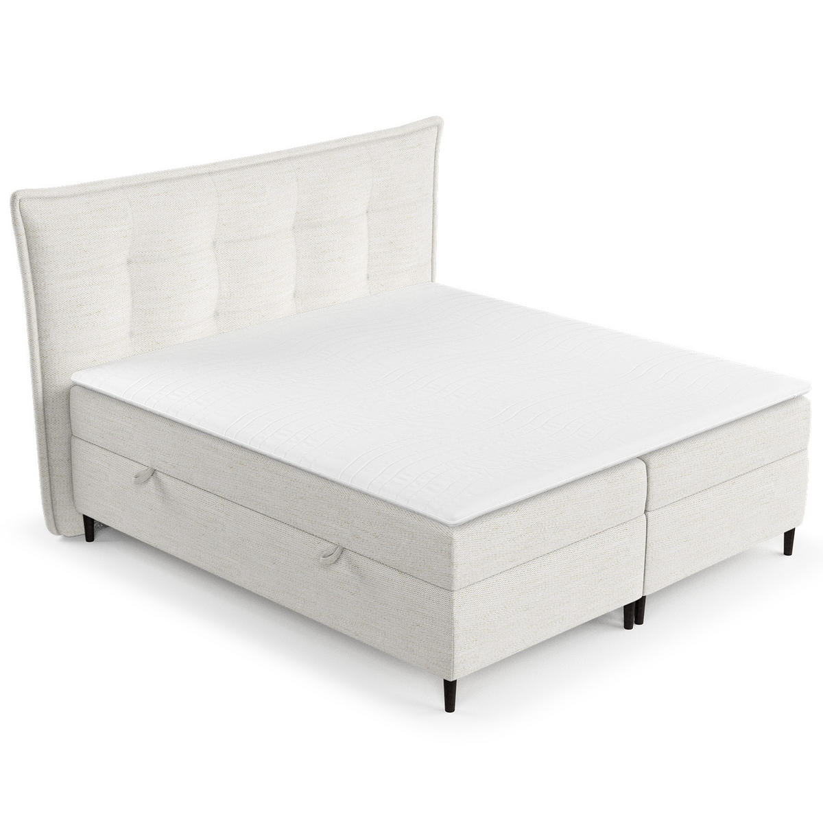 BOXBETT Sinai Creme 200/200 cm mit Taschenmatratze und Topper - Creme/Schwarz, Holz/Holzwerkstoff (200/200cm) - Maison de Reve