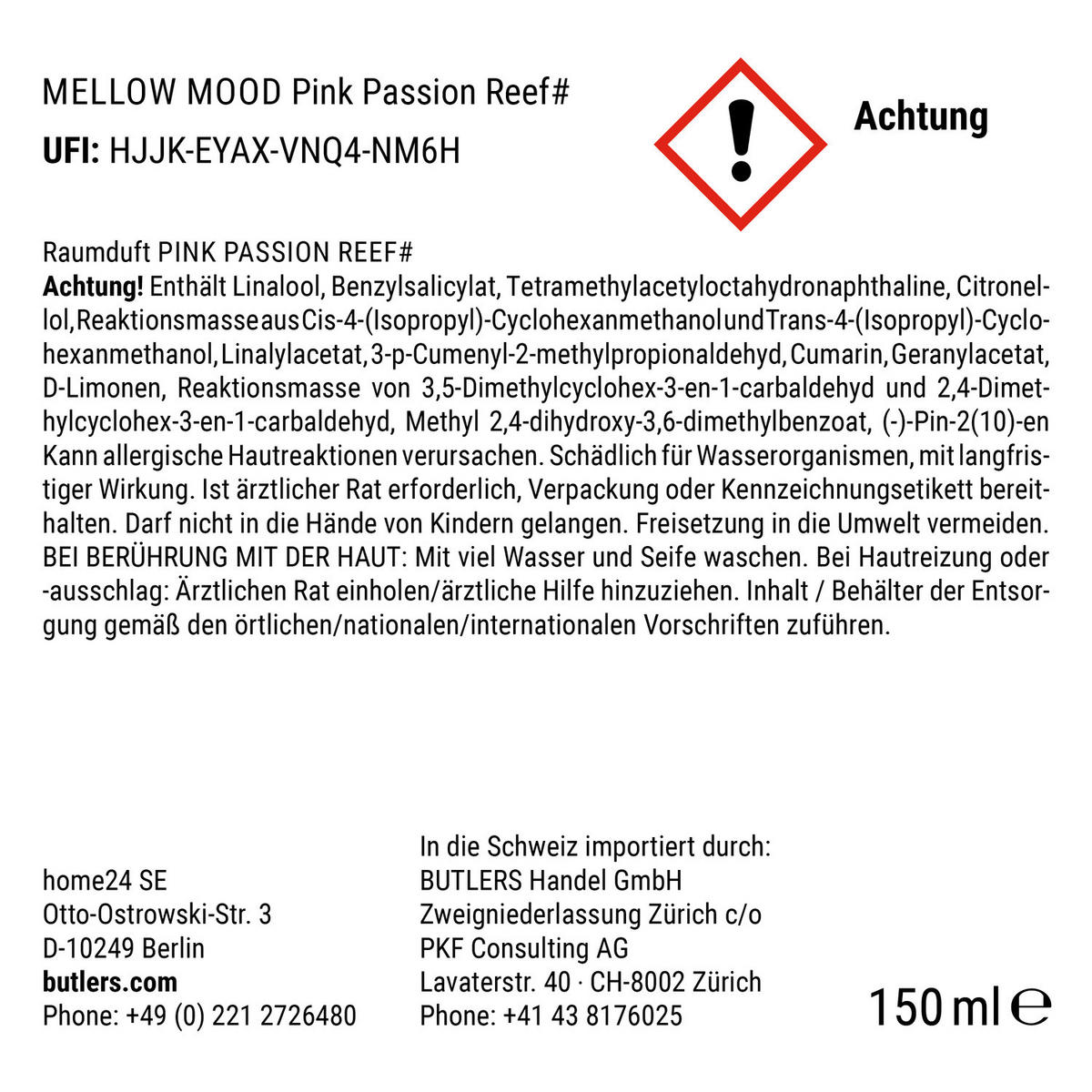 RAUMDUFT Mellow Mood Pink Passion Reef 150ml - Rot, Glas (7/21/7cm) - Butlers