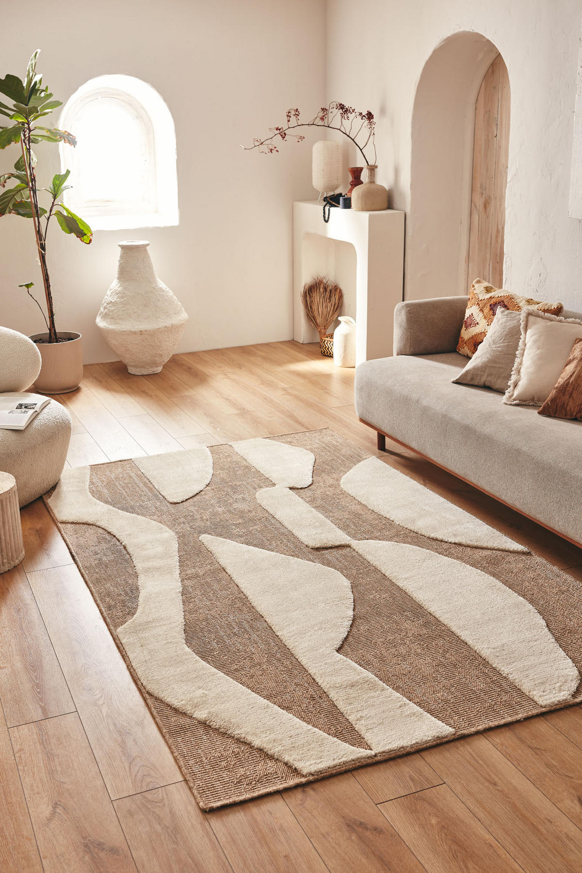 TEPPICH mit Juteoptik weißem grafischem Palma 200x290 cm - Weiß, Textil (200/290cm) - Nazar Rugs