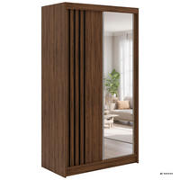 SCHWEBETÜRENSCHRANK mit Lamellen und Spiegel DIANA - 120 - Warmia Walnuss und Schwarz - Walnussfarben/Schwarz, Holzwerkstoff/Metall (120/216/61cm) - MKS