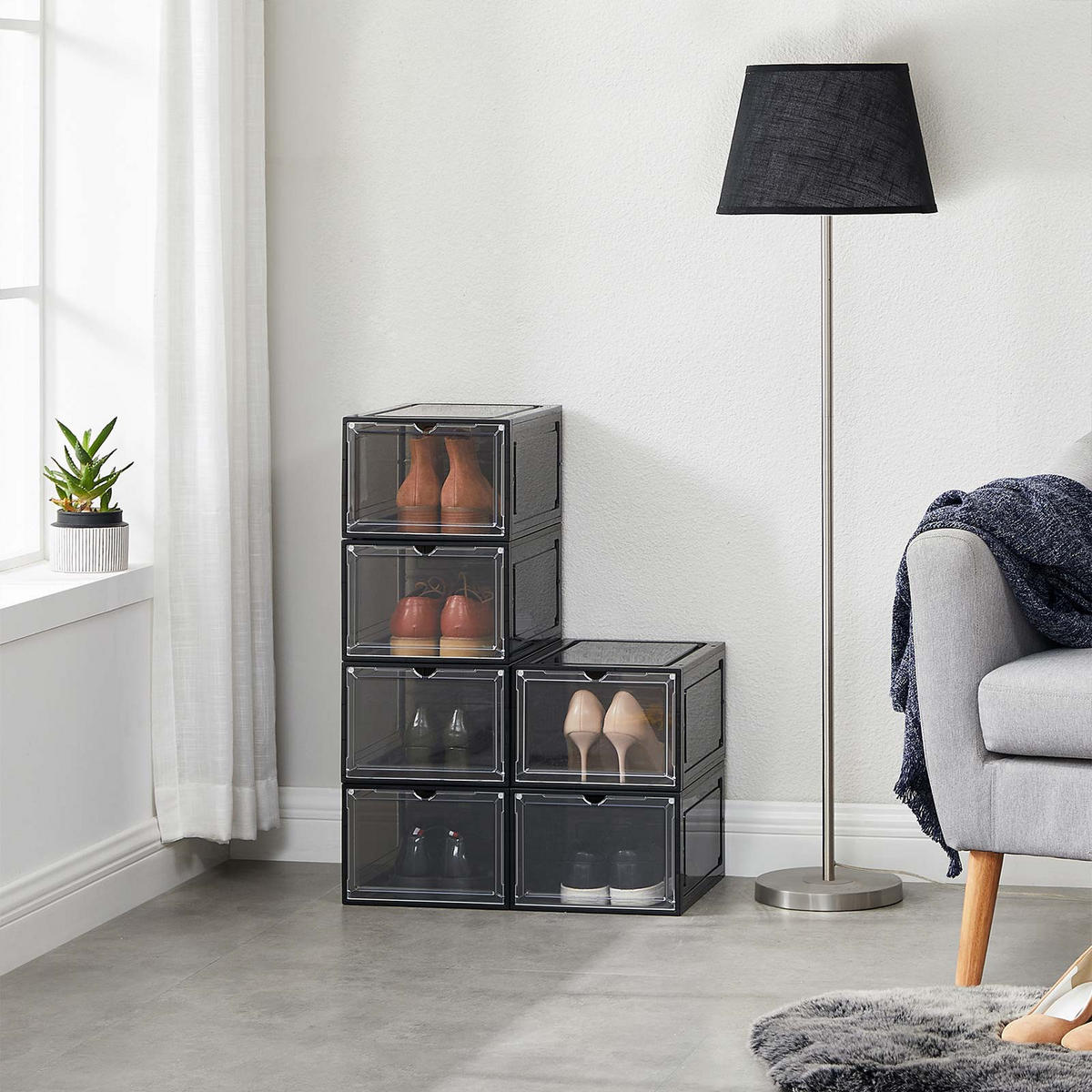 SCHUHBOX SCHUHORGANIZER 6ER-SET - Schwarz, Kunststoff (33/25.5cm) - Hansiro