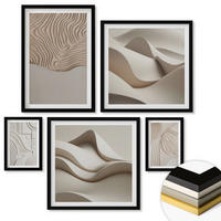 WANDBILDER 5er-Set - 50x50 cm & 20x30 cm & 40x60 cm Schwarzer Rahmen - Abstrakte Wellen auf dem Sand - Schwarz, Kunststoff (40/60cm) - ArtPrintCave