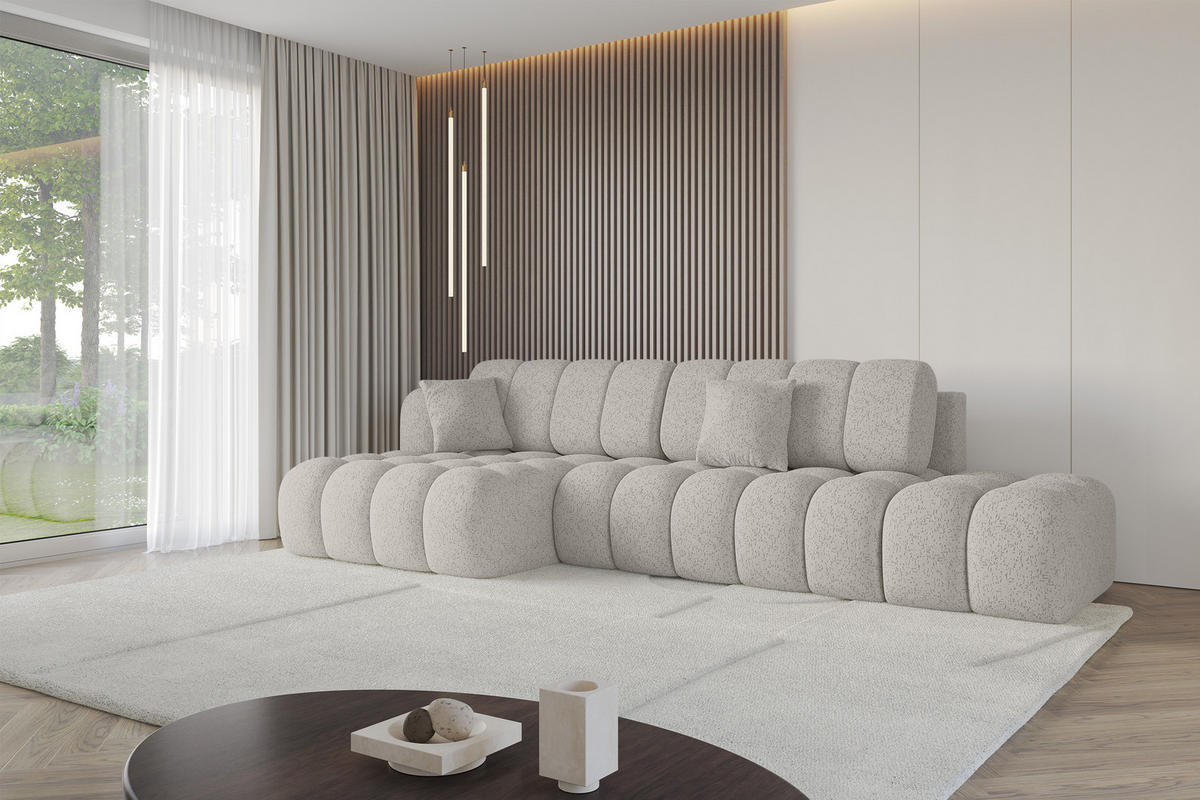 ECKSOFA mit Schlaffunktion Ottomane Links OLEA-L2 321x164x75 Hellgrau Tissu - Silberfarben/Schwarz, Holzwerkstoff/Kunststoff (321/164cm) - ALTDECOR