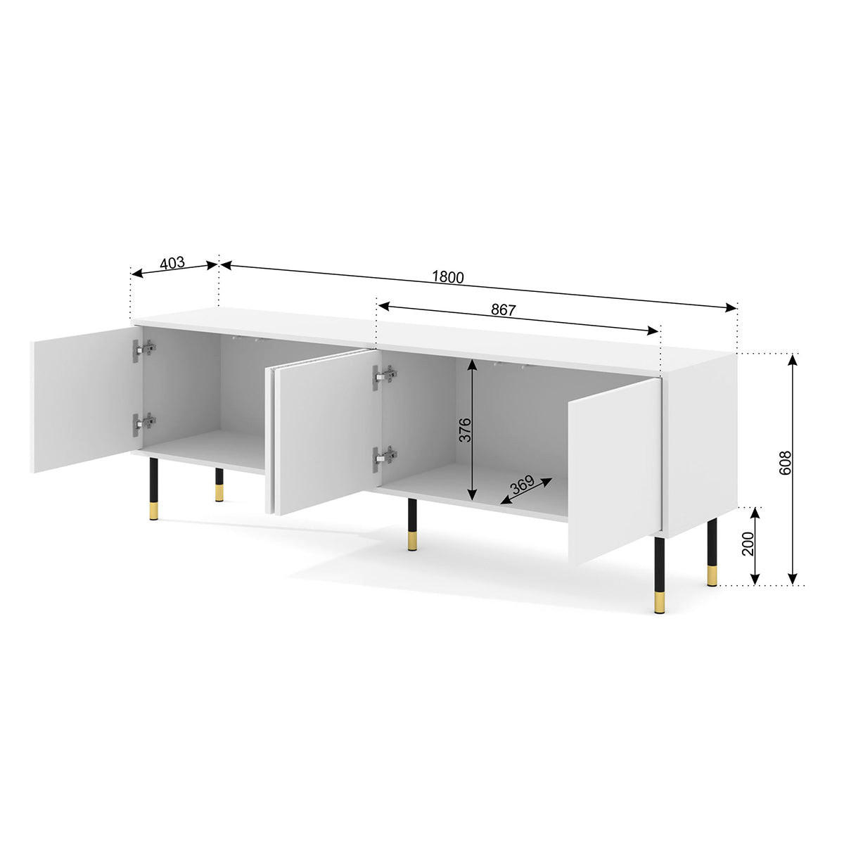 TV STOLEK Aglaé Bílá - bílá, kompozitní dřevo (180/61/40cm) - Petits-meubles