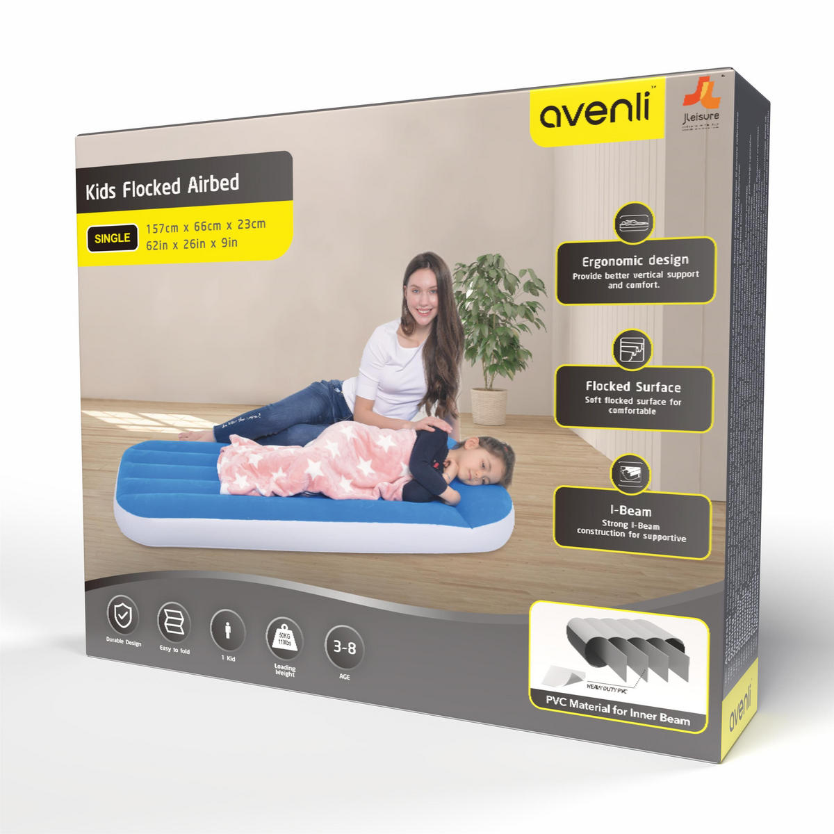 LUFTBETT Luftmatratze Camping Kinder 157 x 66 x 23 cm blau aufblasbar ohne Pumpe - Blau, Kunststoff (66/157cm) - Avenli