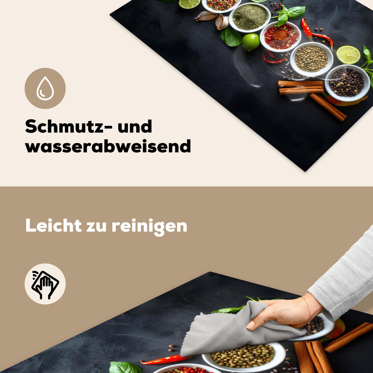 HERDABDECKPLATTE Kräuter - Gewürze - Konkrete Optik - Stilleben Ceranfeldabdeckung 78x52 cm - Multicolor, Kunststoff (78/52/0.2cm) - MuchoWow