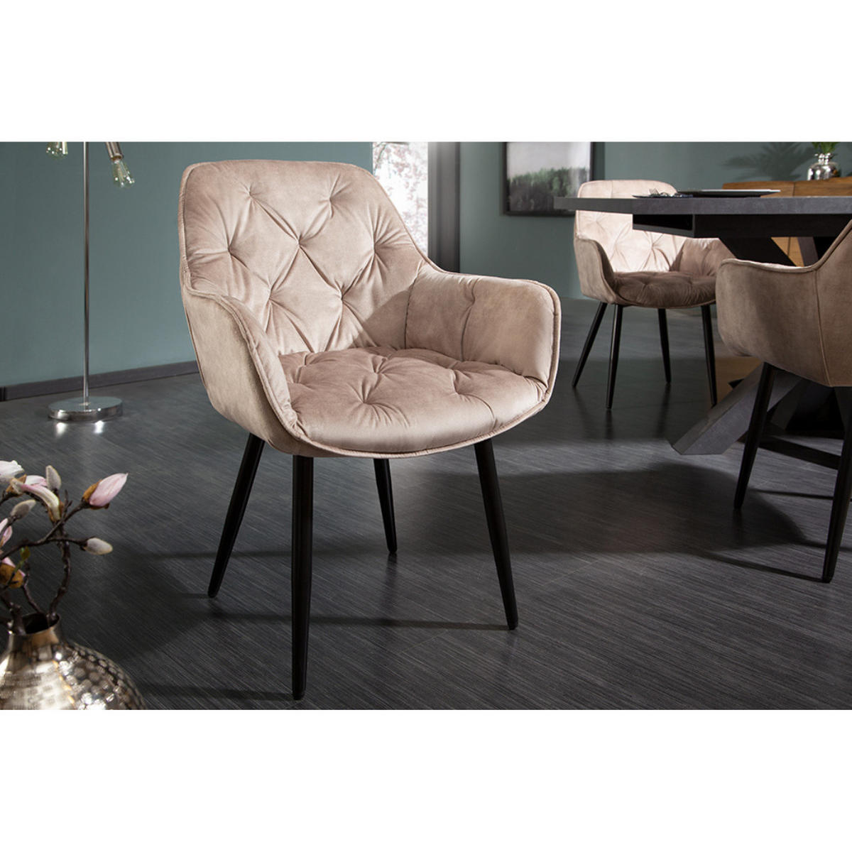 STUHL MILANO Samt Champagner, Beige - Champagner/Beige, Textil (59/84/62cm) - riess-ambiente