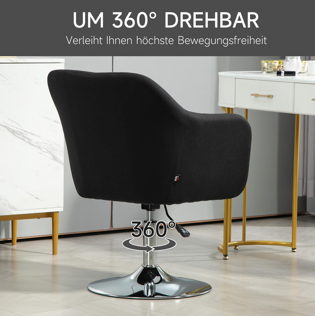 DREHSTUHL Polyester Leinenoptik höhenverstellbar, 360° drehbar 60/60/79-91 cm Schwarz - Schwarz, Textil (60/91/60cm) - Redom