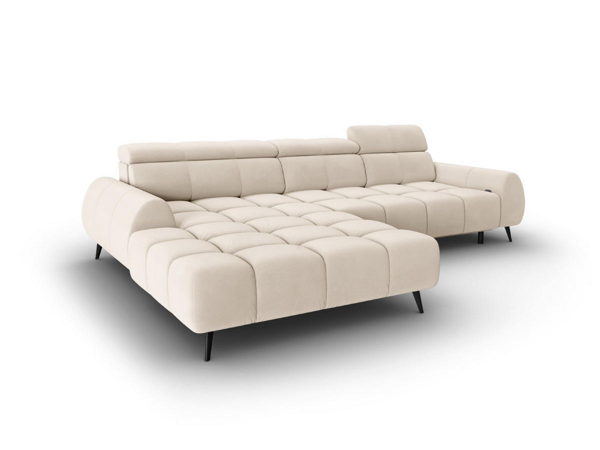 ELEKTRISCHES-ECKSOFA links Alyse aus Samt leichtes beige 5 Sitzplätze - Beige, Textil (188/295cm) - Micadoni