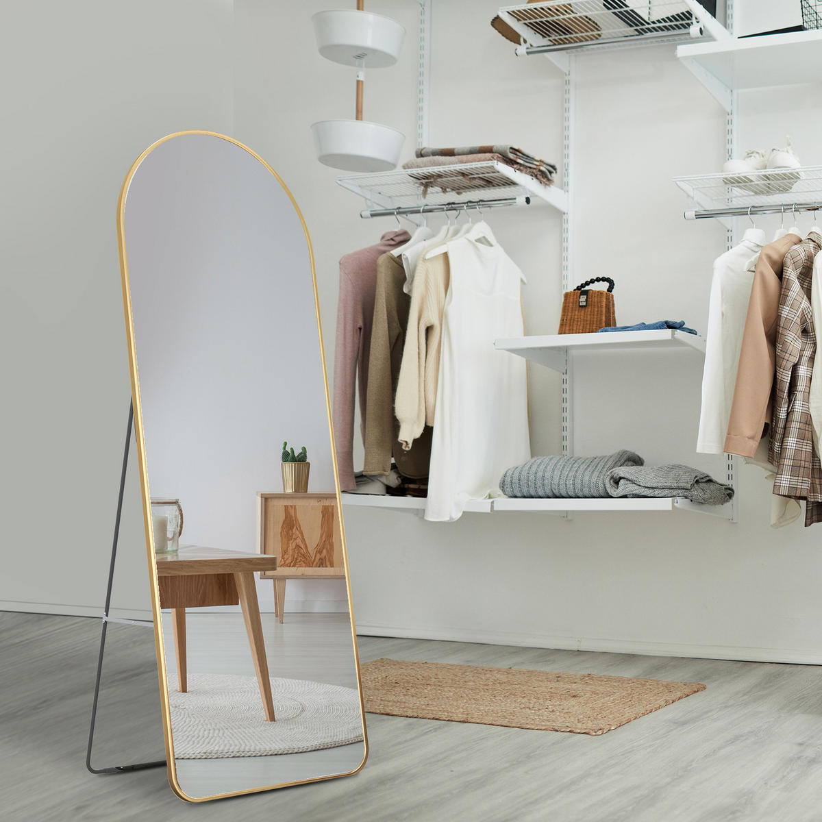 STANDSPIEGEL mit Rahmen Gehärteter Silberspiegel Gold 140/40 cm - Goldfarben, Glas/Metall (40/140/140cm) - EMKE