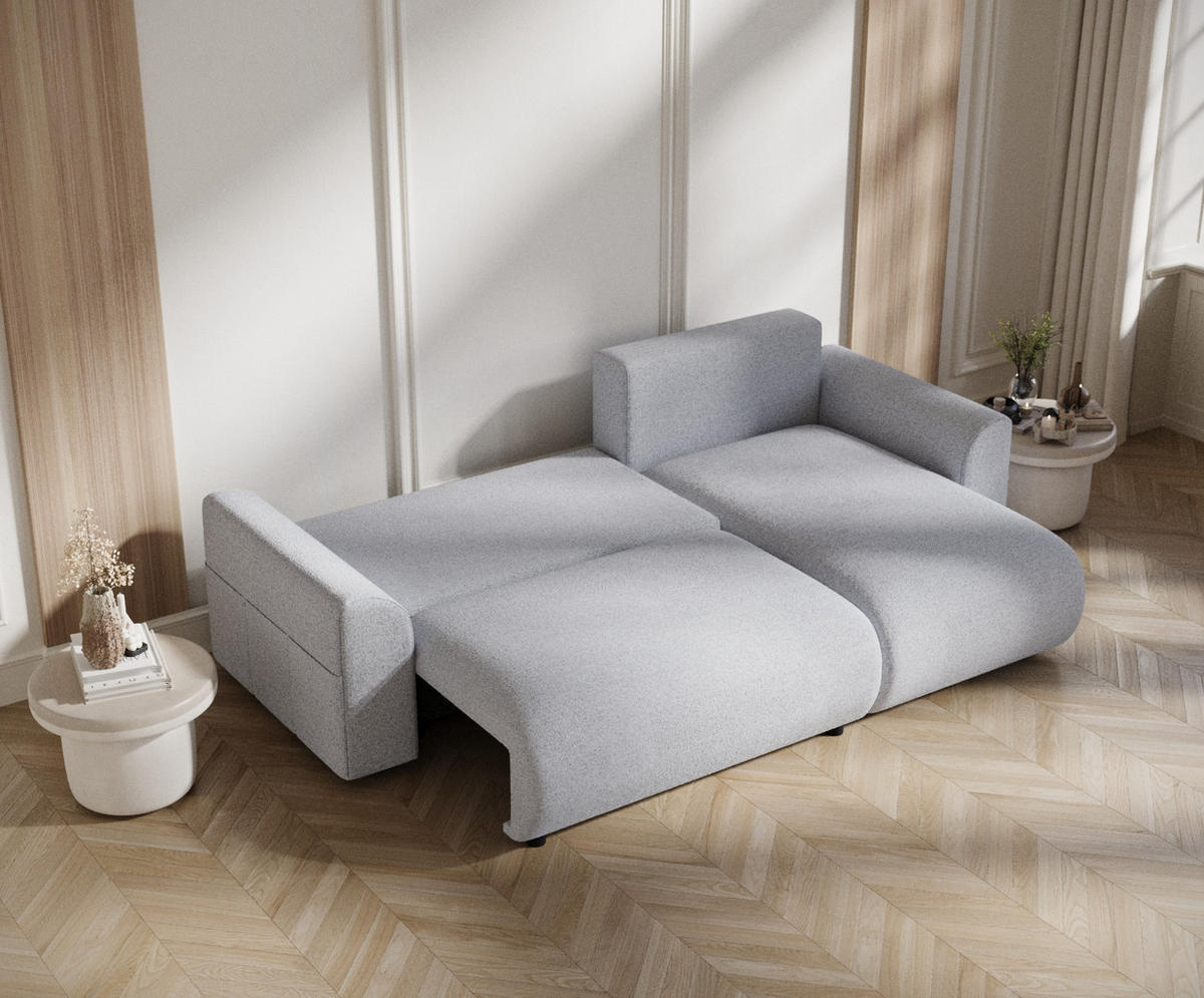 ECKSOFA MIT SCHLAFFUNKTION Bodega Hellgrau Webstoff - Hellgrau/Schwarz, Holz/Holzwerkstoff (235/138cm) - Maison de Reve