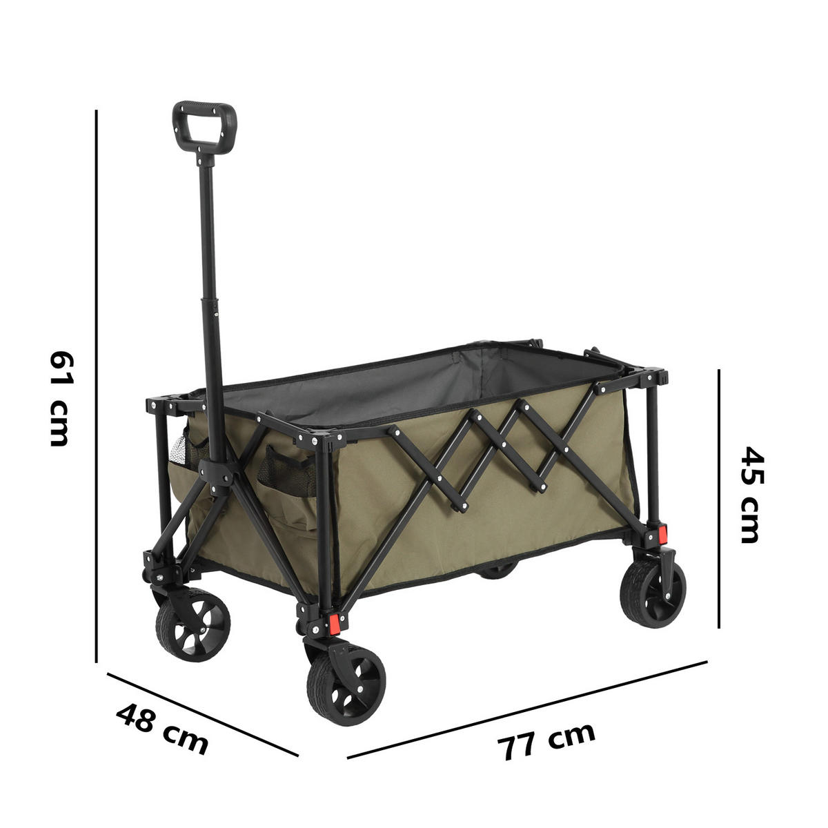GARTENWAGEN 80L Army Grün – Outdoor Transportwagen mit All-Terrain Rädern & Teleskopgriff - Grün, Metall (77/45/48cm) - Urban Meuble