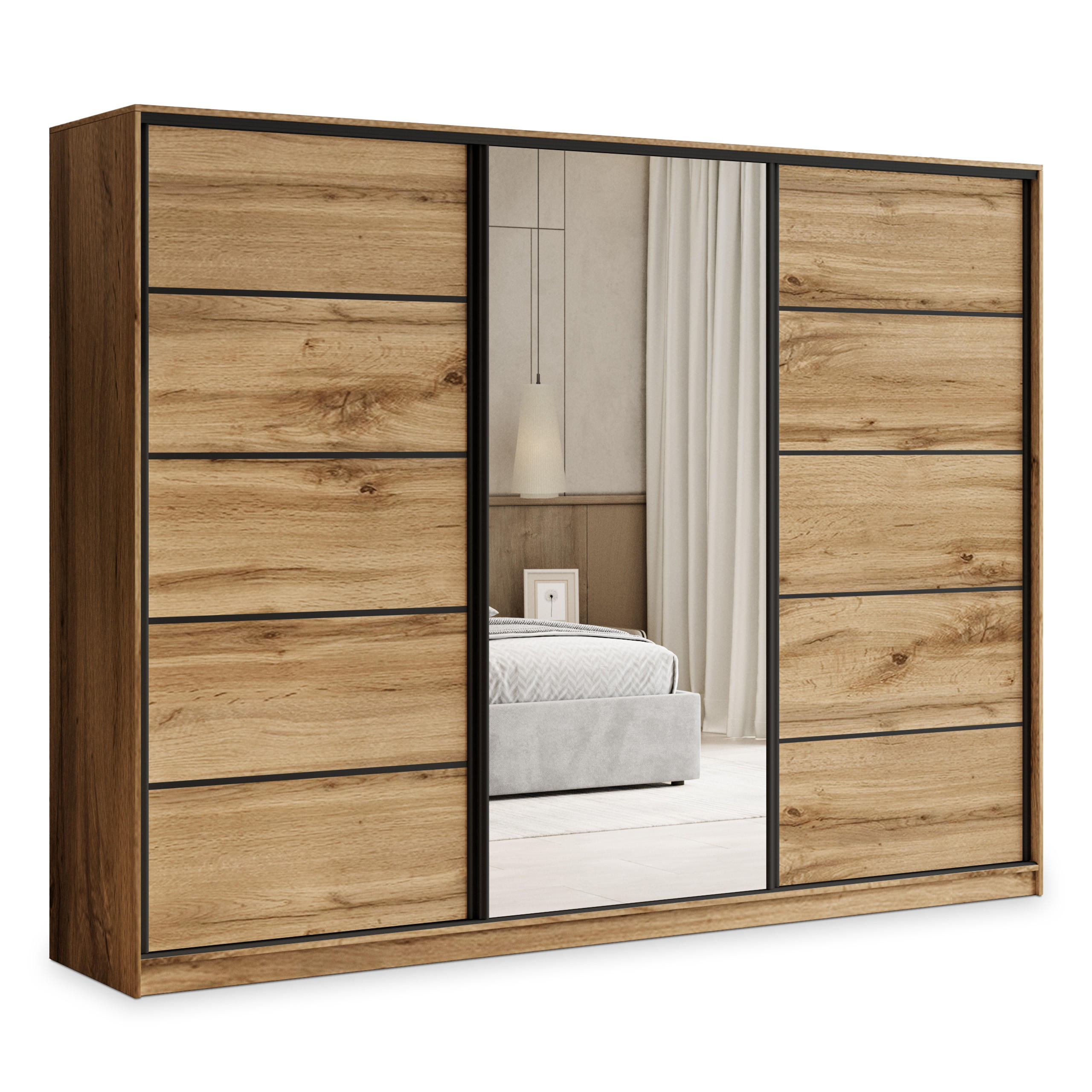 Masseno Schwebetürenschrank Eiche Wotan 270x205x58 cm