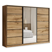 SCHWEBETÜRENSCHRANK PINA 270/205/58 cm 3-türig mit Spiegel und 4 Schubladen Eiche Wotan - Eiche Wotan, Holzwerkstoff (270/205/58cm) - MASSENO