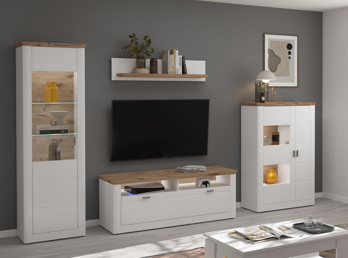 VITRINE Michigan weiß Viking Oak Nachbildung - Weiß, Holzwerkstoff (64/204/43cm) - Xonox