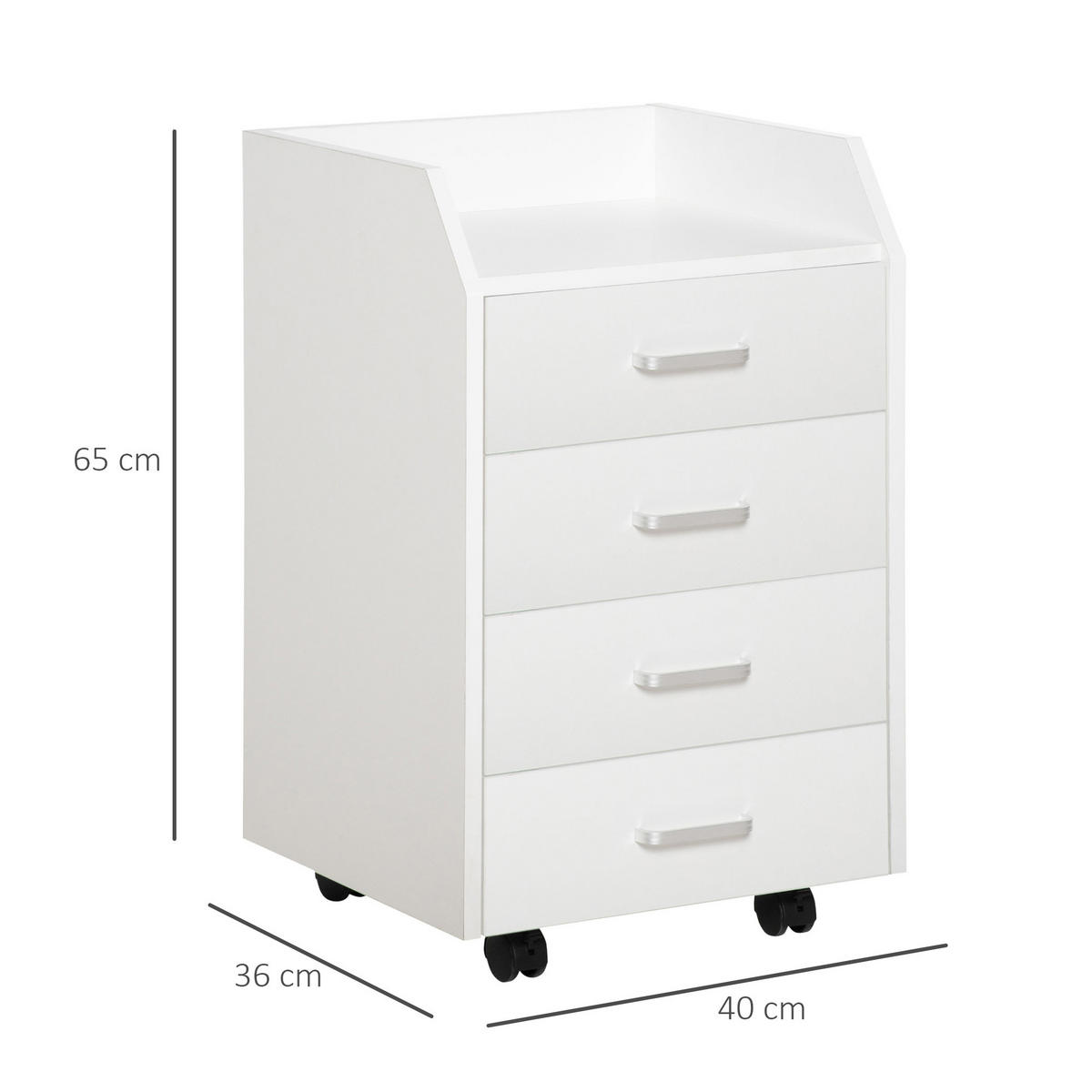 ROLLCONTAINER DE-14411 4 Schubladen, rollbar Weiß - Weiß, Holzwerkstoff (36/65/40cm) - ComfortXL